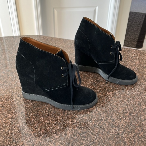 SEE BY CHLOE LADIES BLACK SUEDE WEDGE TIE BOOTIES-7-EUC - Picture 3 of 10